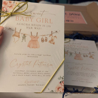 Faire-part de Baby Shower Bohème Fille sur un fil