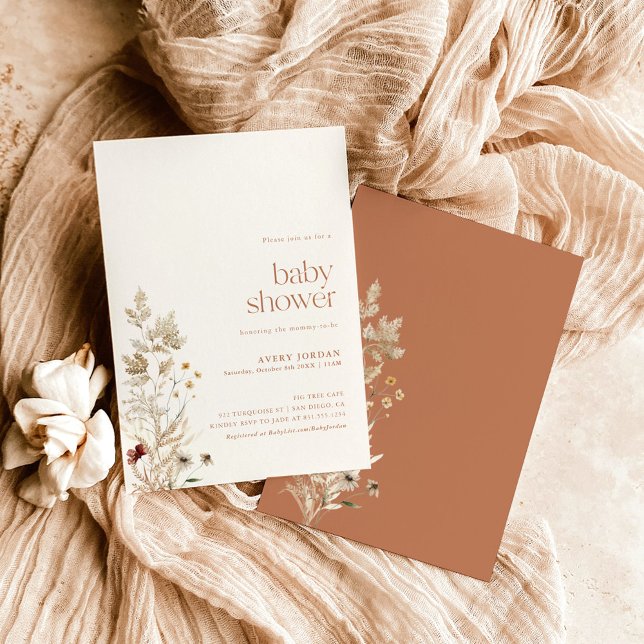 Faire-part de Baby Shower Bohème | Fleurs modernes (Créateur téléchargé)
