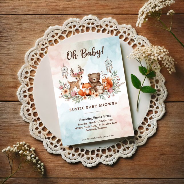 Faire-part de Baby Shower Boho Animaux de la Forêt (Créateur téléchargé)