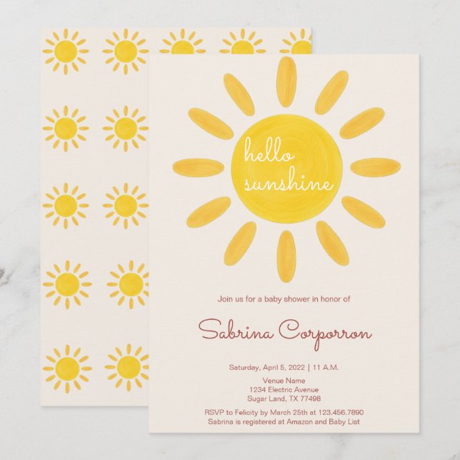 Faire-part de Baby Shower Boho Sunshine Mixte (Devant / Derrière)