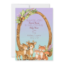 Faire-part de Baby Shower Bois et Violet Menthe