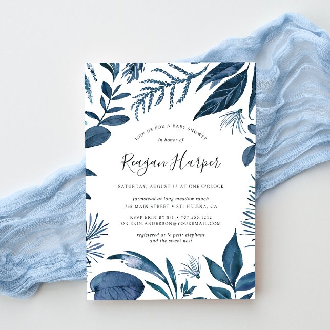 Faire-part de Baby Shower Botanique Wild Azure (Créateur téléchargé)