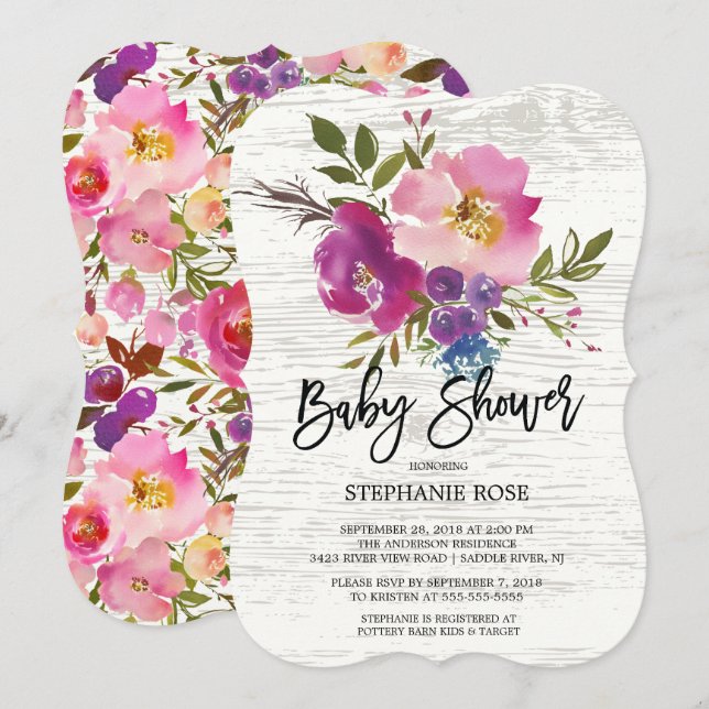 Faire-part de Baby Shower Bouquet de printemps en  (Devant / Derrière)