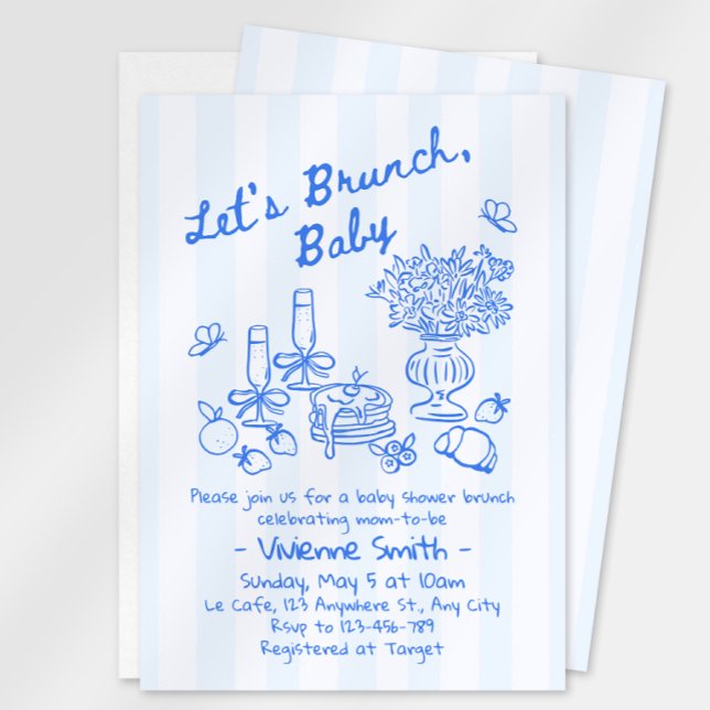 Faire-part de Baby Shower Brunch | Rayures bleues (Créateur téléchargé)