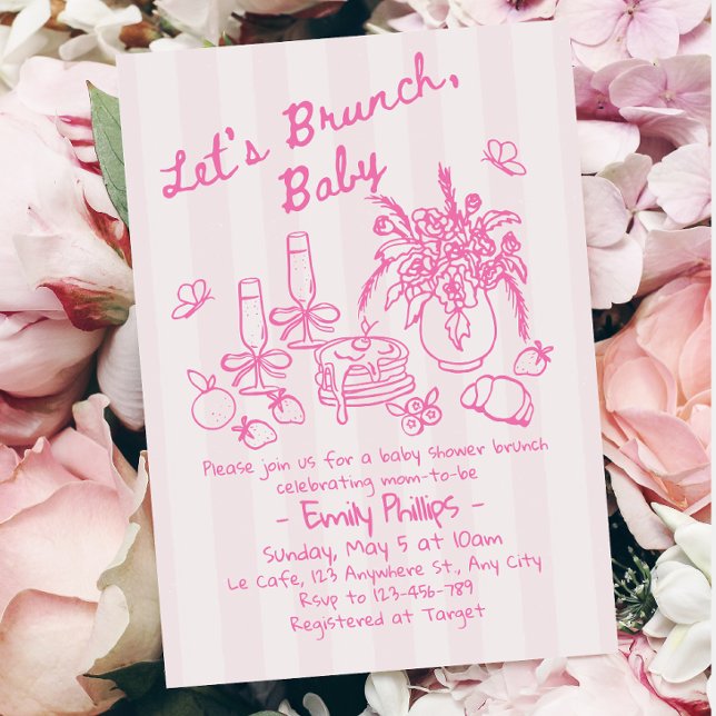 Faire-part de Baby Shower Brunch | Rayures roses (Créateur téléchargé)