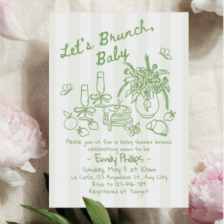 Faire-part de Baby Shower Brunch | Rayures Vert Sa