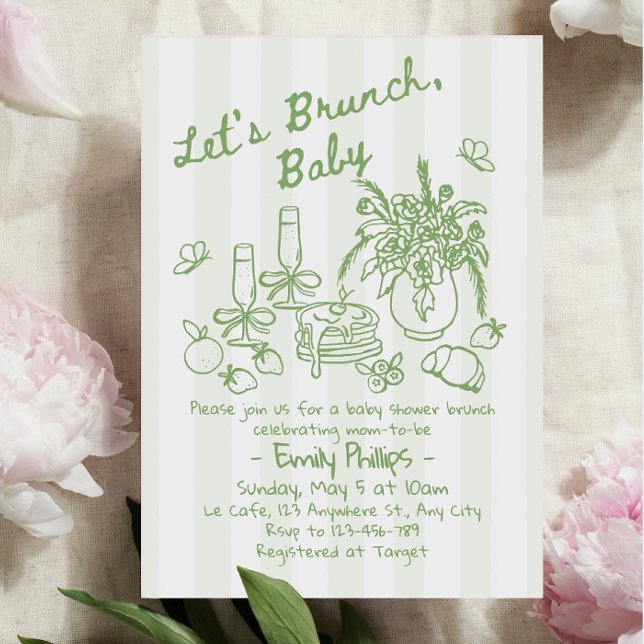 Faire-part de Baby Shower Brunch | Rayures Vert Sa (Créateur téléchargé)