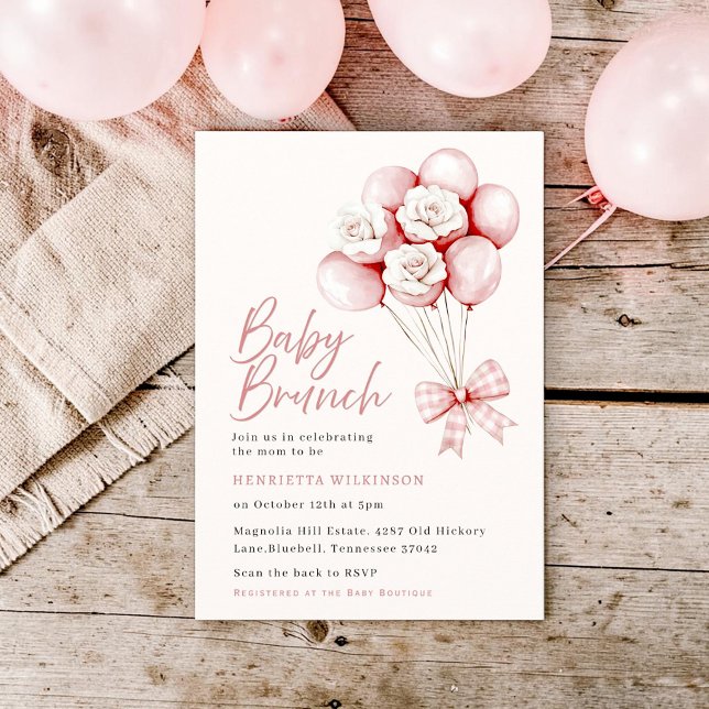 Faire-part de Baby Shower Brunch Ruban Gingham Ros (Créateur téléchargé)