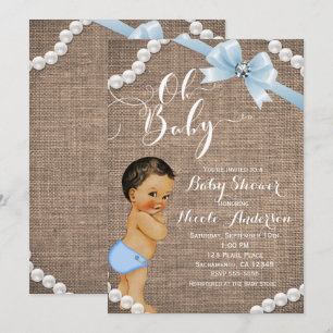 Faire-part de Baby Shower Brunette Tan avec Ruban