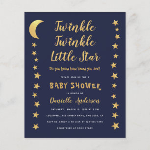 Faire-part de Baby Shower Budget Bleu Or Lune Étoi