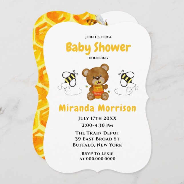 Faire-part de Baby Shower Bumblebee Ourson Mignon (Devant / Derrière)
