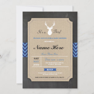 Faire-part de Baby Shower Burlap Garçon Rustique A