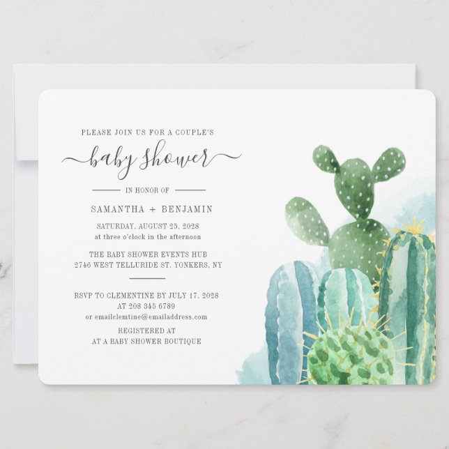 Faire-part de Baby Shower Cactus Couple Succulente (Devant)