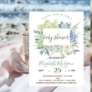 Faire-part de Baby Shower Cactus Succulents Aquare