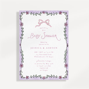 Faire-part de Baby Shower Cadre Floral Violet Fant