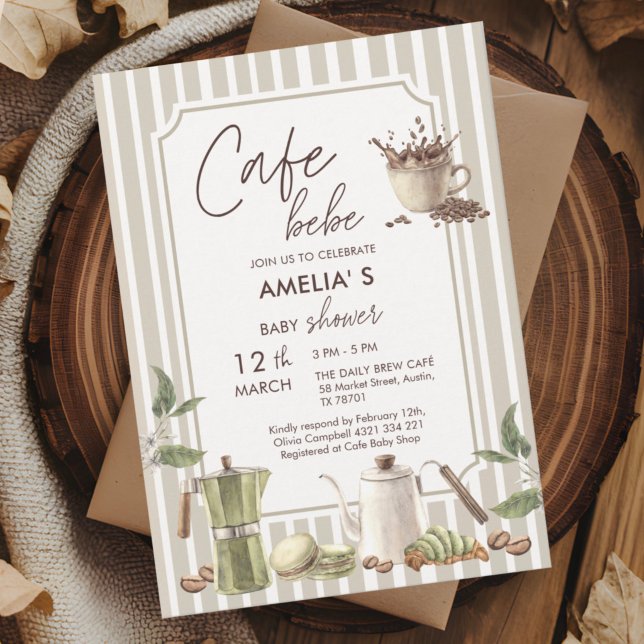 Faire-part de Baby Shower Caffè Bébé aquarelle pou (.)