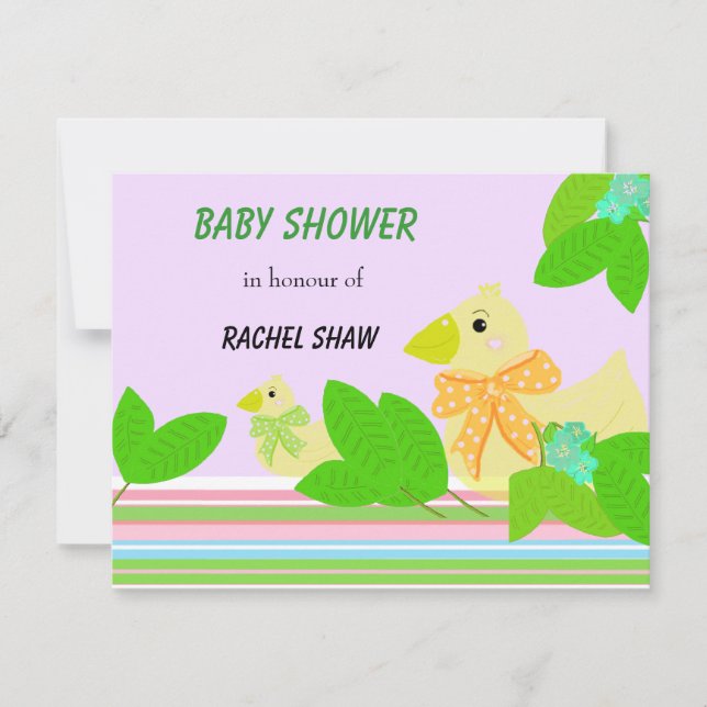 Faire-part de Baby Shower Canards et Verdure (Devant)