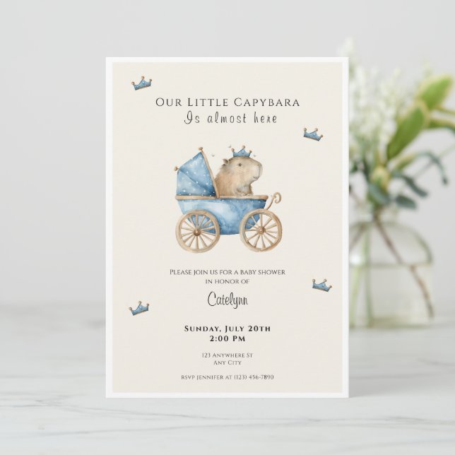 Faire-part de Baby Shower Capybara Petit Prince (Debout devant)