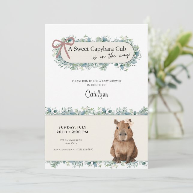 Faire-part de Baby Shower Capybara • Thème de Verd (Debout devant)