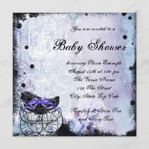 Faire-part de Baby Shower Carrosse Noir Violet