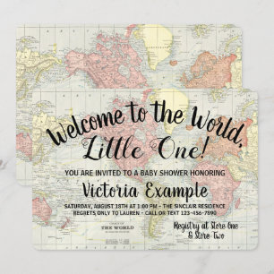 Faire-part de Baby Shower Carte du Monde Bienvenue