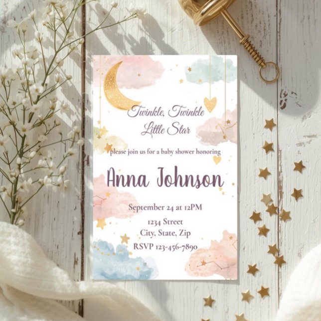 Faire-part de Baby Shower Céleste | Aquarelle (Créateur téléchargé)