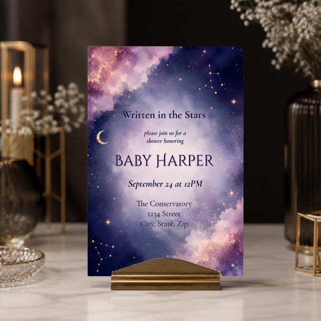 Faire-part de Baby Shower Céleste | Étoile à l'aqu (Créateur téléchargé)