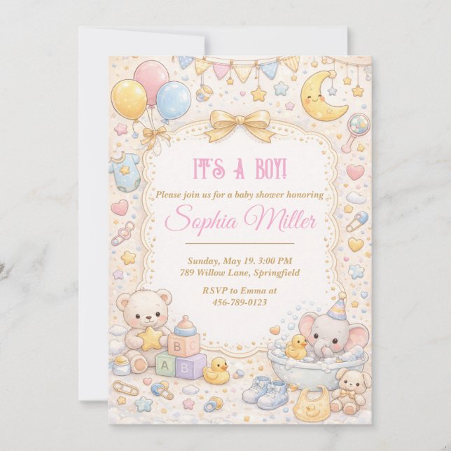 Faire-part de Baby Shower : C'est un garçon (Devant)