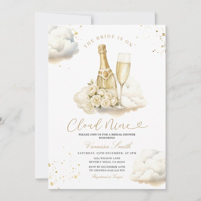 Faire-part de Baby Shower Champagne Cloud Nine Élé (Devant)