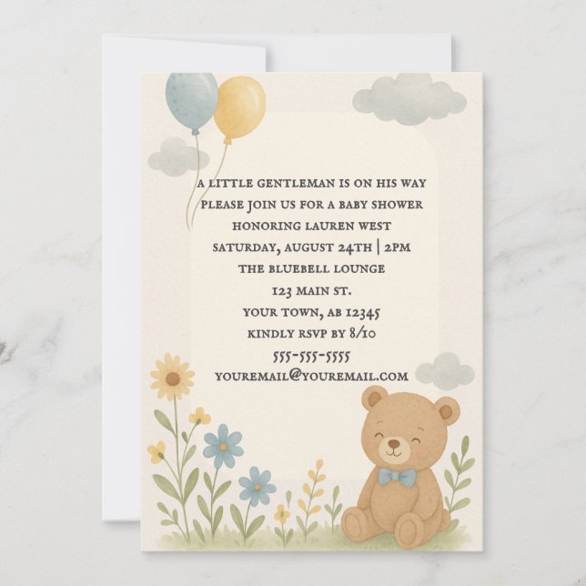Faire-part de Baby Shower Charming Cub (Devant)