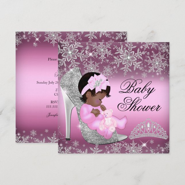 Faire-part de Baby Shower Chaussure Pailletée Floc (Devant / Derrière)