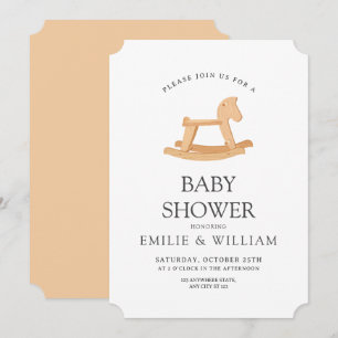 Faire-part de Baby Shower Cheval à Bascule, Minima