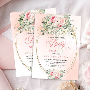 Faire-part de Baby Shower Chic Blush Floral Gold p
