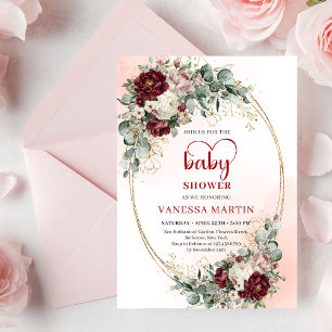 Faire-part de Baby Shower Chic Fleurs de Marsala E