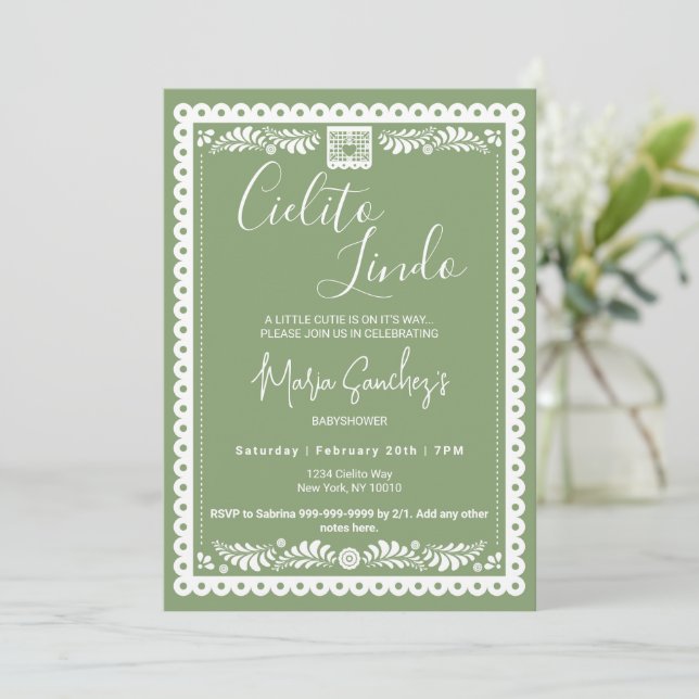 Faire-part de Baby Shower Cielito Lindo | Vert  (Debout devant)