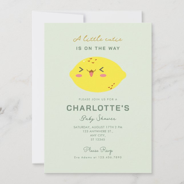 Faire-part de Baby Shower Citron Little Cutie (Devant)