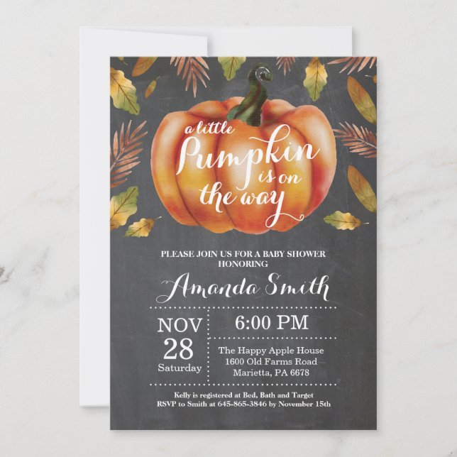 Faire-part de Baby Shower Citrouille Automne Table (Devant)