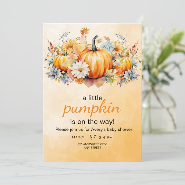 Faire-part de Baby Shower Citrouille d'Automne, Pe (Debout devant)