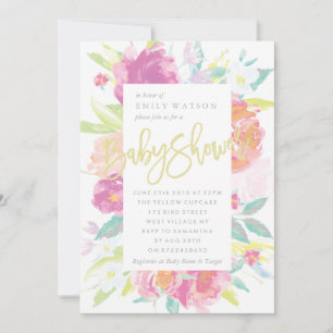 Faire-part de Baby Shower Clair Floral Aquarelle