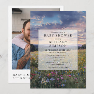 Faire-part de Baby Shower Code QR Photo de Prairie