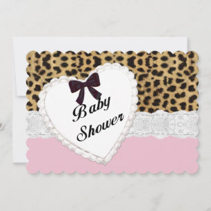 Faire-part de Baby Shower Cœur en Dentelle de Léop