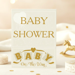Faire-part de baby shower Cœur et Ruban Crème et O