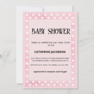 Faire-part de Baby Shower coeurs sur fond rose
