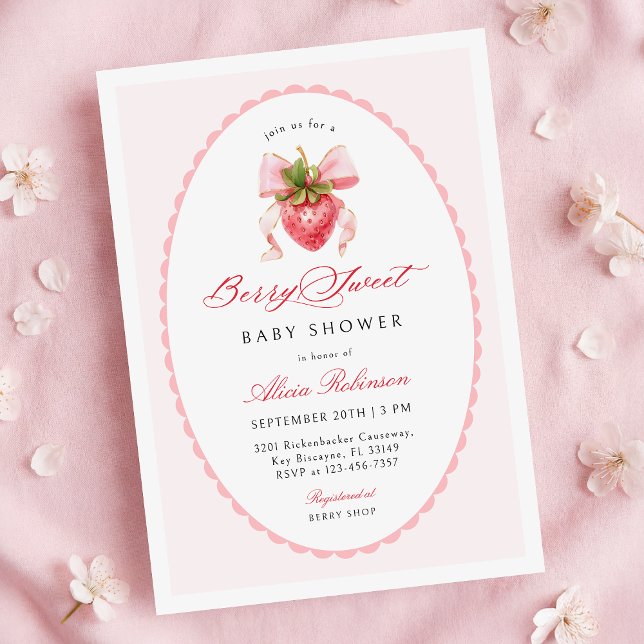 Faire-part de Baby Shower Coquette aux Fraises (Créateur téléchargé)