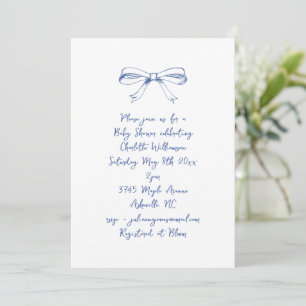 Faire-part de Baby Shower Coquette Bleu à l'écritu