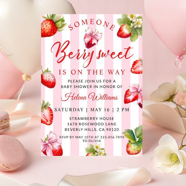 Faire-part de Baby Shower Coquette pour l'arrivée  (Someone Berry Sweet is on the way Baby Shower Invitation)