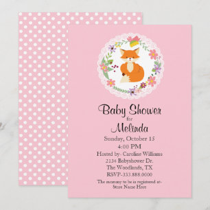 Faire-part de Baby Shower Couronne avec Renard Ros