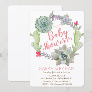Faire-part de Baby Shower Couronne de Cactus Succu