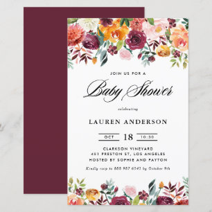 Faire-part de Baby Shower Couronne de Fleurs d'Aut