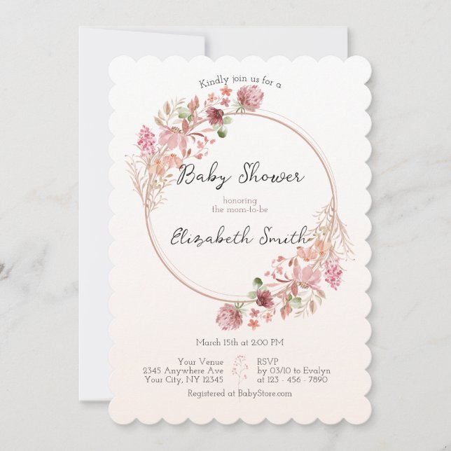 Faire-part de Baby Shower Couronne de Fleurs Sauva (Devant)